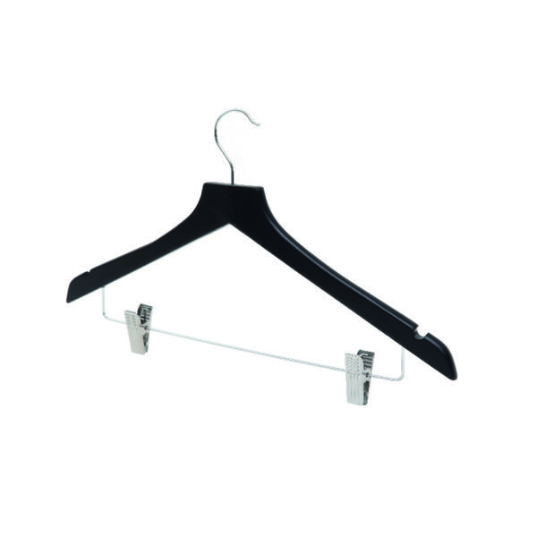 hotel supplies polished wood hook clothes hanger dark wood with clips