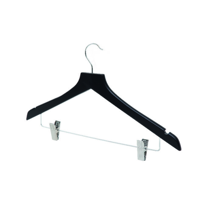 Matt Wooden Hotel Coat Hanger With Skirt Clip, Black Aslotel