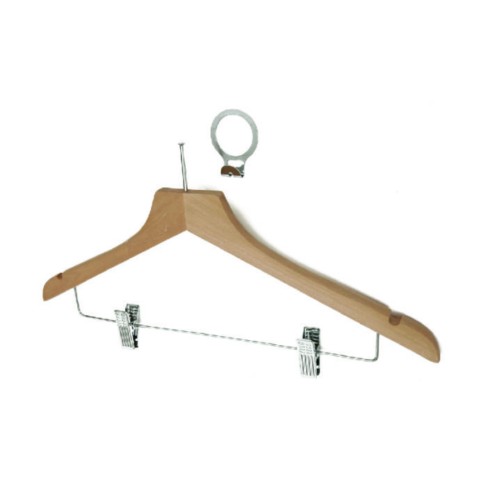 hotel supplies wooden stem clothes hanger loop and clips
