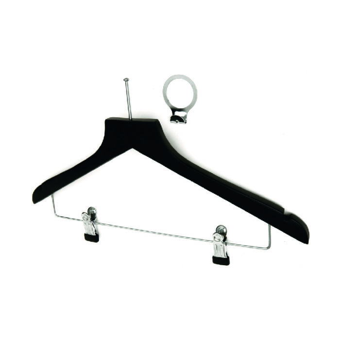 Hotel Hanger With Skirt Clips and Anti Theft, Dark Wood Aslotel