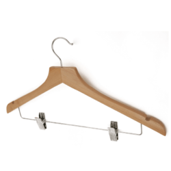 hotel supplies polished wooden clothes hanger with skirt clips