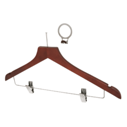 hotel supplies wooden stem clothes hanger with skirt clips