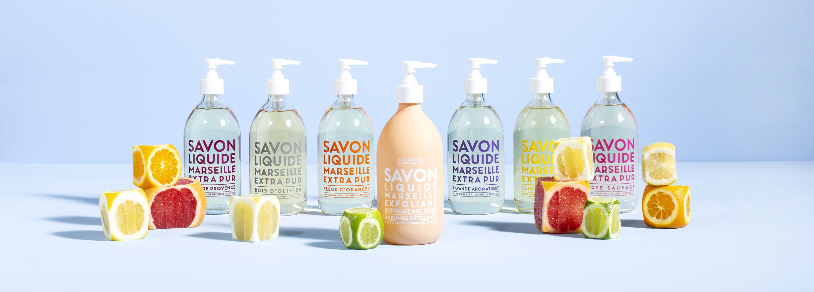 savon liquide bathroom products and fruit