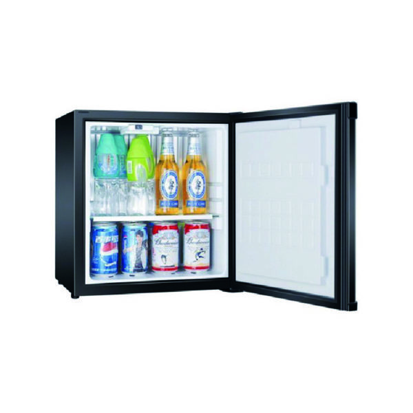 hotel supplies side view open door minibar