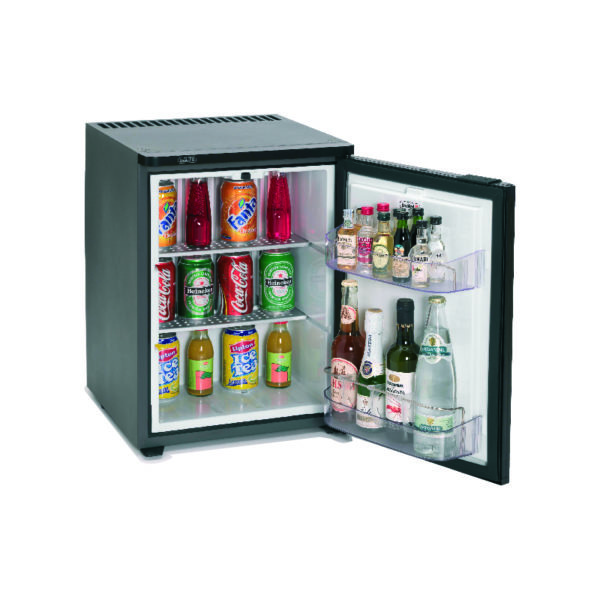 hotel supplies side view open door minibar