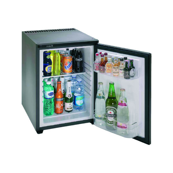 hotel supplies side view open door minibar