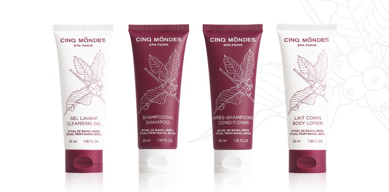 Cinq Mondes four tubes of bathroom products