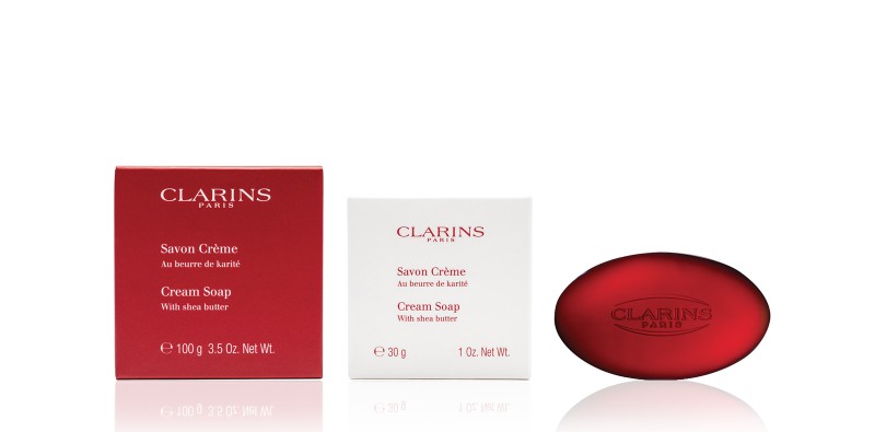 Clarins three bars of soap red and white