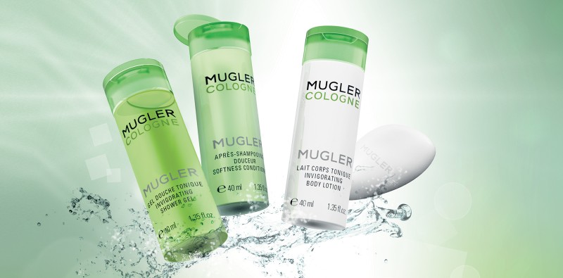 mugler cologne shower gel and body lotion green and white bottles