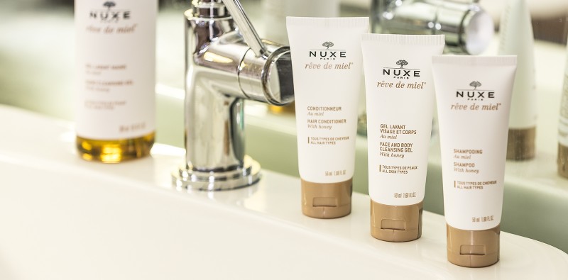 nuxe face and body cleansing gel on sink